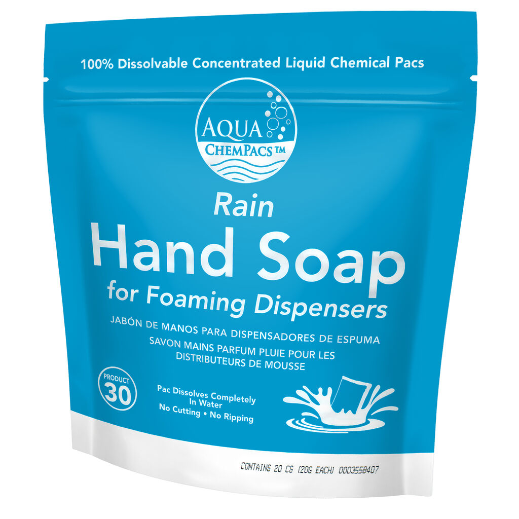 Aqua ChemPacs Foaming Hand Soap Rain 1 x 20PK x 20 grams + Manual Dispenser (9321457) - Right.jpg